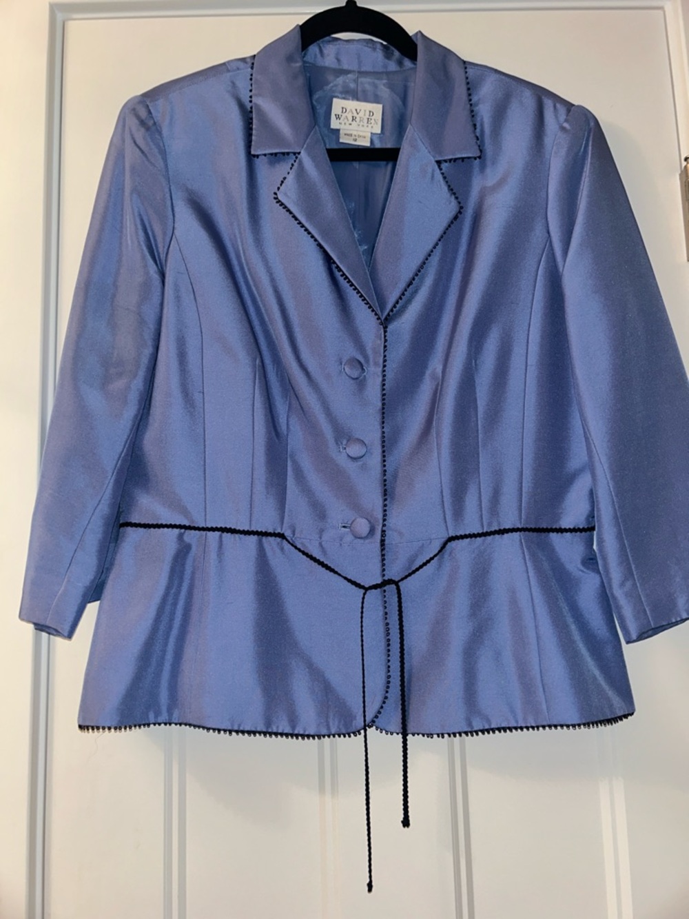 David Warren Silk Peplum Evening Jacket 12 Periwinkle Formal Wedding Tailored
